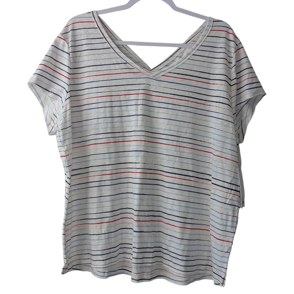 SONOMA GOOD FOR LIFE WOMEN'S MULTICOLOR STRIPED V-NECK TEE SIZE 1X